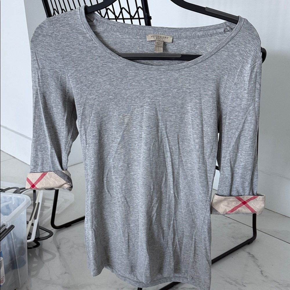 Burberry Gray Top with Plaid Accents